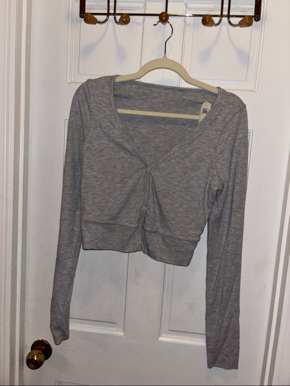 ALO Yoga Gray Cropped Button-Front Top